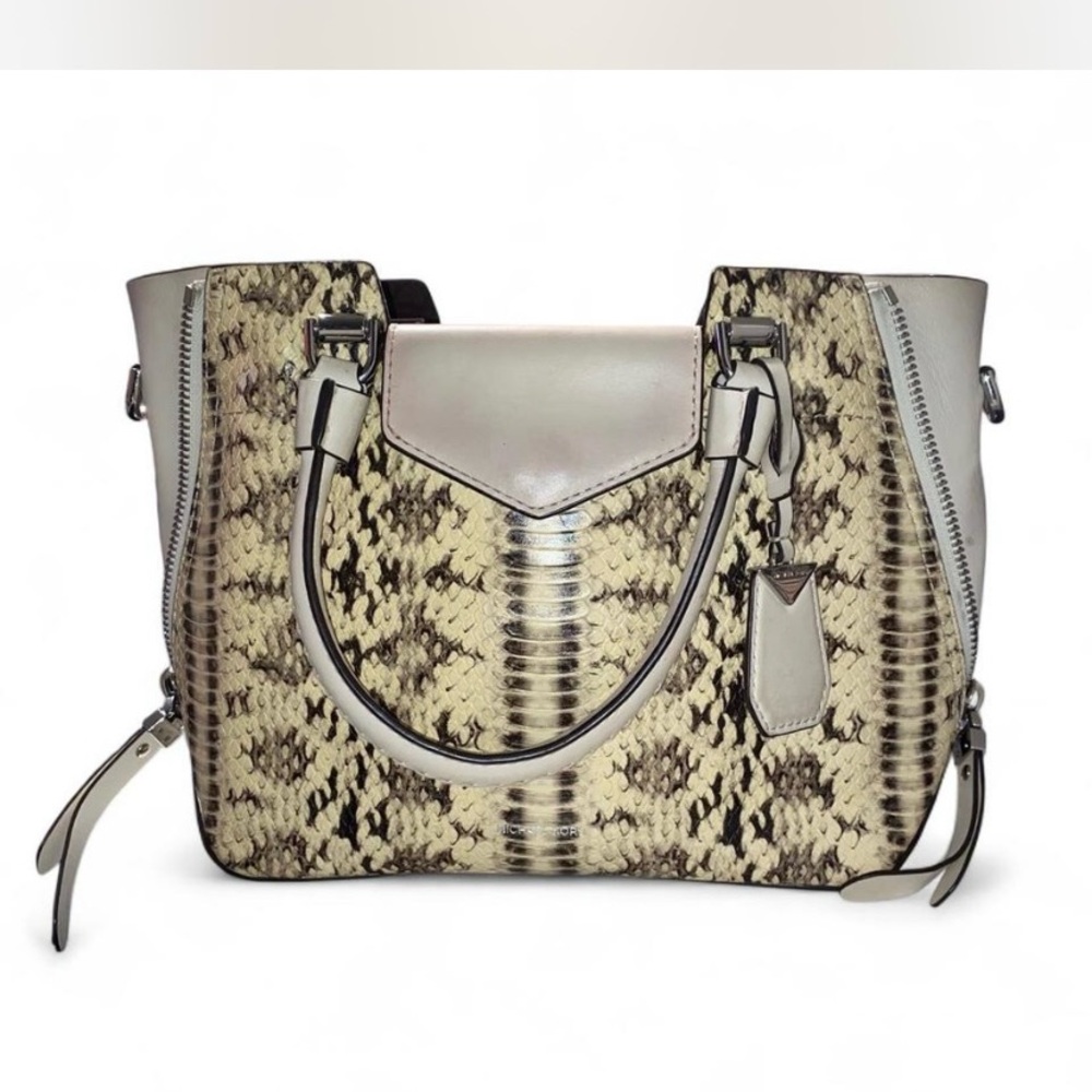 Michael Kors Snakeskin Satchel in Beige and Gray